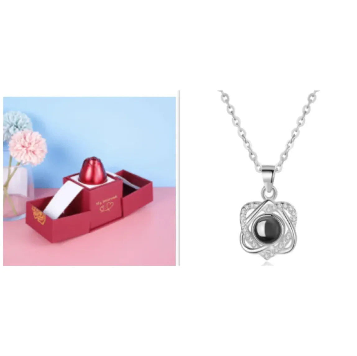 Metal Rose Jewelry Gift Box Necklace