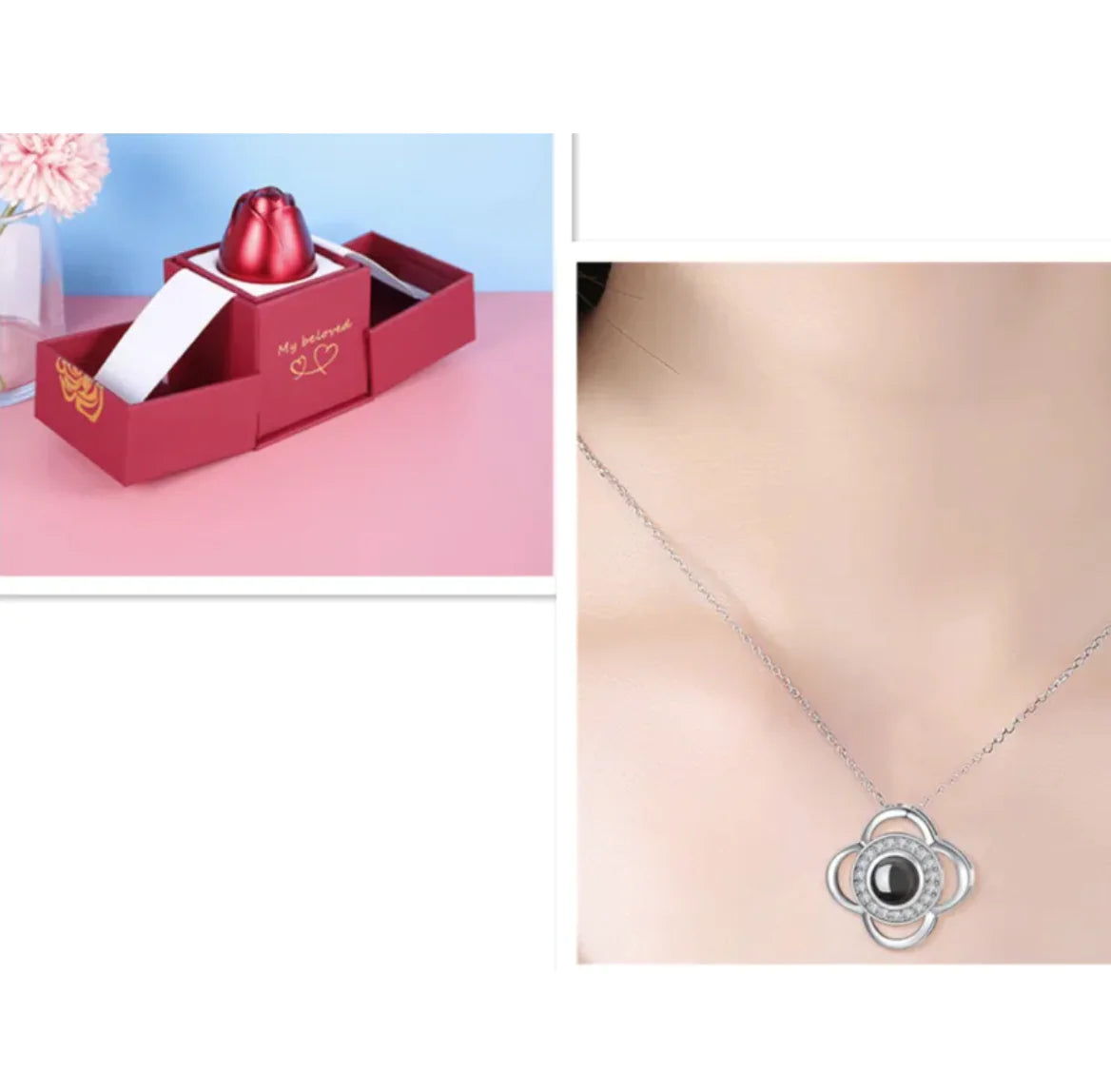 Metal Rose Jewelry Gift Box Necklace